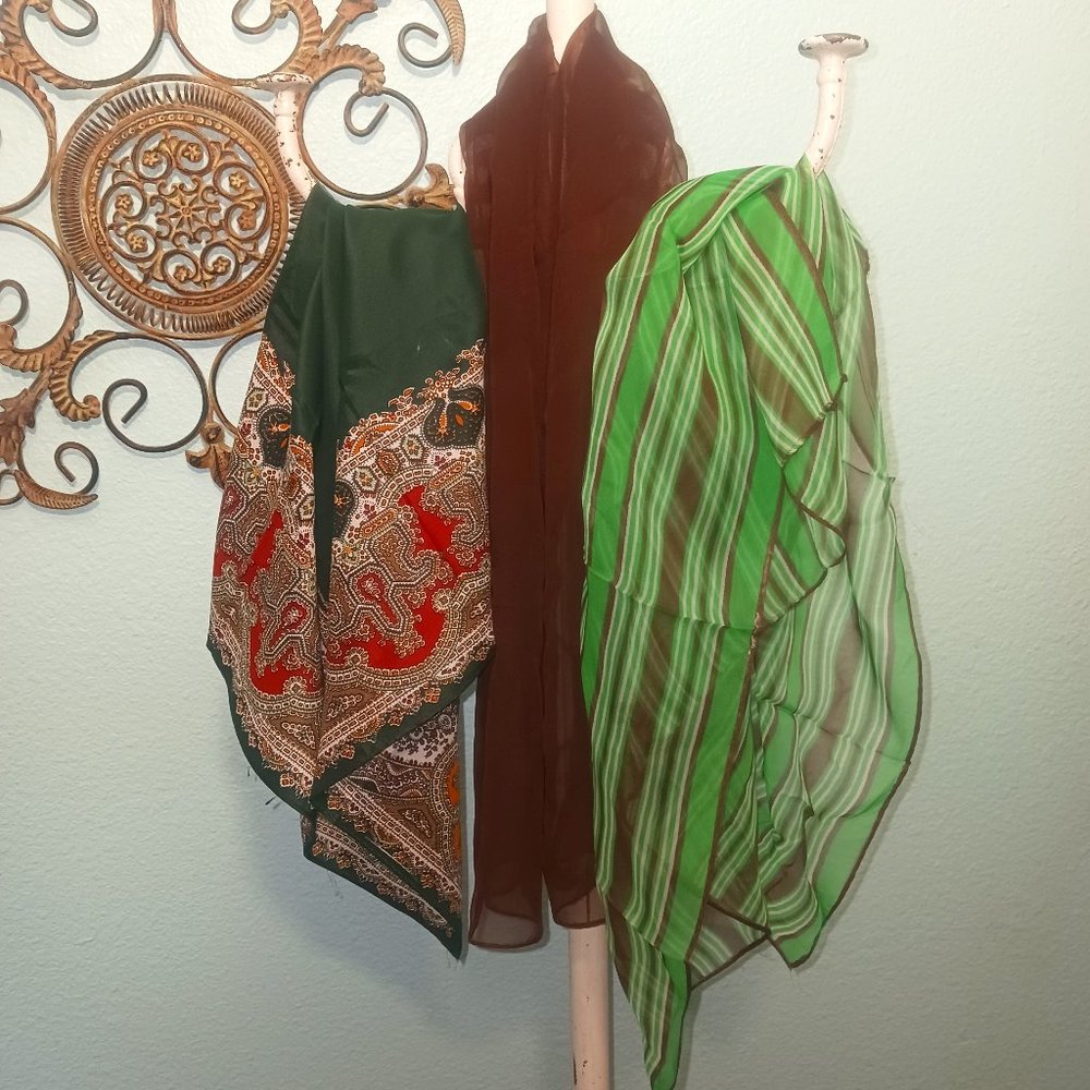 Set of 3 Vintage Scarves Various Patterns and Colors